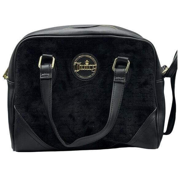 Juicy Couture Heart & Soul Black Velvet Satchel Y2K Crown Logo Shoulder Bag - Picture 1 of 6